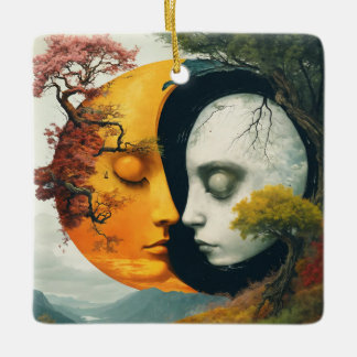 En Céramique "Harmonie cosmique : Ornement Soleil & Lune"
