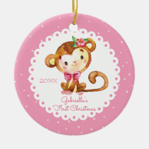 En Céramique Jolie Fille Singe Bébé Premier Noël Ornement