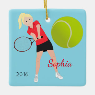 En Céramique Joueur de tennis Blonde Keepsaké Ornement