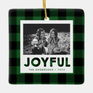En Céramique Joyeux Buffle vert Plaid Photo Ornement de vacance