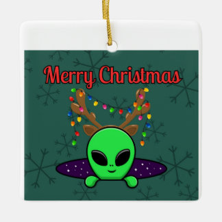 En Céramique "Joyeux Noël" OVNI Alien Ornement