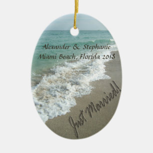 En Céramique Juste Marié Surf Océan Ornement