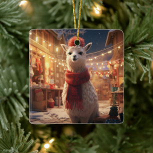 En Céramique Llama Joyeux ornement de Noël, Pet Lover cadeau