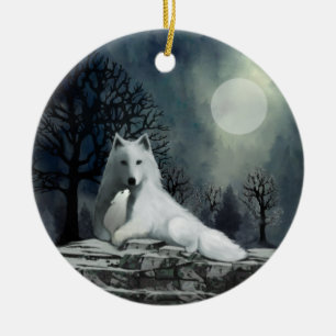 En Céramique Loup blanc avec ornement de la Coupe