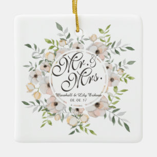 En Céramique M. & Mme Floral Mariage d'aquarelle   Ornement