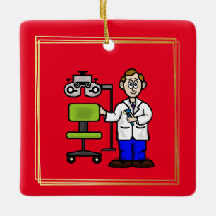 En Céramique Médecin des yeux avec chaise d'examen Ornement