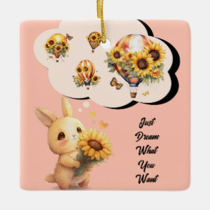 En Céramique Mignonne Lapin Avec Ornement Tournesol