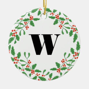 En Céramique Mistletoe Berry Ornement monogramme de couronne