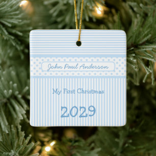 En Céramique Mon premier Noël Stripes Minuscule Ornement Photo