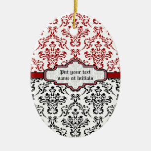En Céramique Motif Damas noir rouge blanc ornement personnalisé