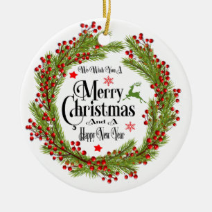 En Céramique Nous vous souhaitons un Joyeux Noël ornement rond