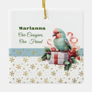 En Céramique Oiseaux et cadeaux Bleu Gardien Ornement Carré