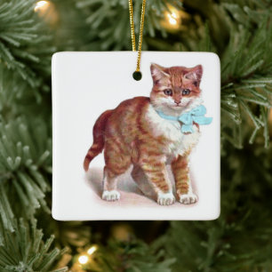 En Céramique Orange Tabby Chat ・ Art de H. Maguire ・ Ornement