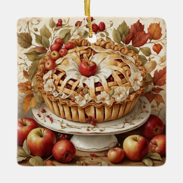 En Céramique Ornement à tarte pomme d'automne (Devant)