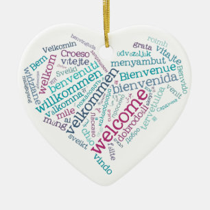 En Céramique Ornement bienvenu de coeur (beaucoup de langues)