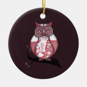 En Céramique Ornement bilatéral de hibou de saule rouge