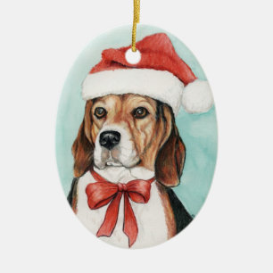 En Céramique Ornement d'art de chien de Noël beagle