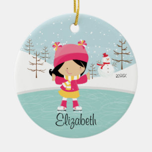 En Céramique Ornement daté de patinage de Noël de fille de