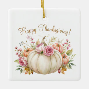 En Céramique Ornement de Bon thanksgiving Floral Citrouille bla