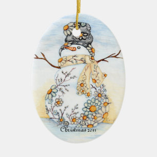 En Céramique Ornement de bonhomme de neige de marguerite de