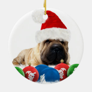 En Céramique Ornement de cercle de chien de Shar Pei