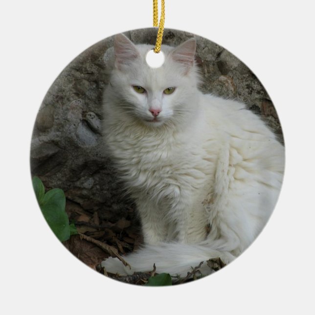 En Céramique Ornement de chat blanc (Devant)