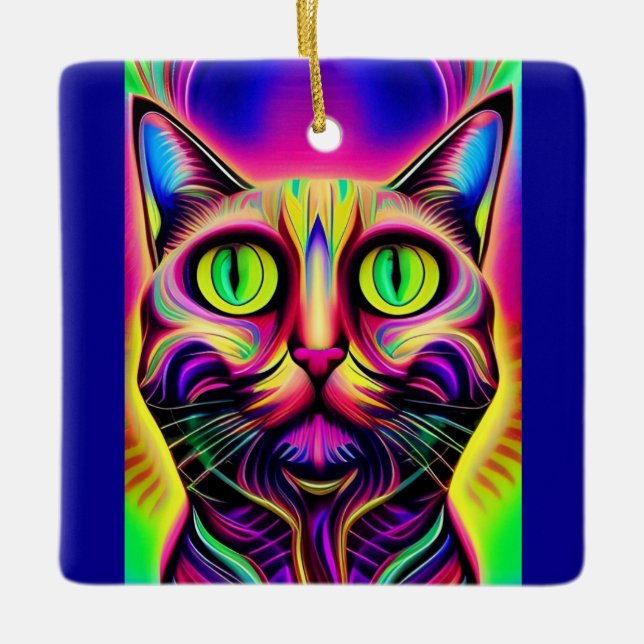 En Céramique ornement de chat curieux (Devant)