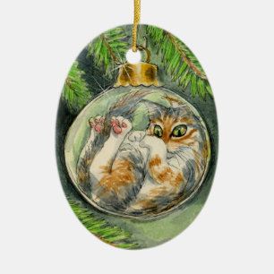En Céramique Ornement de chat de Noël
