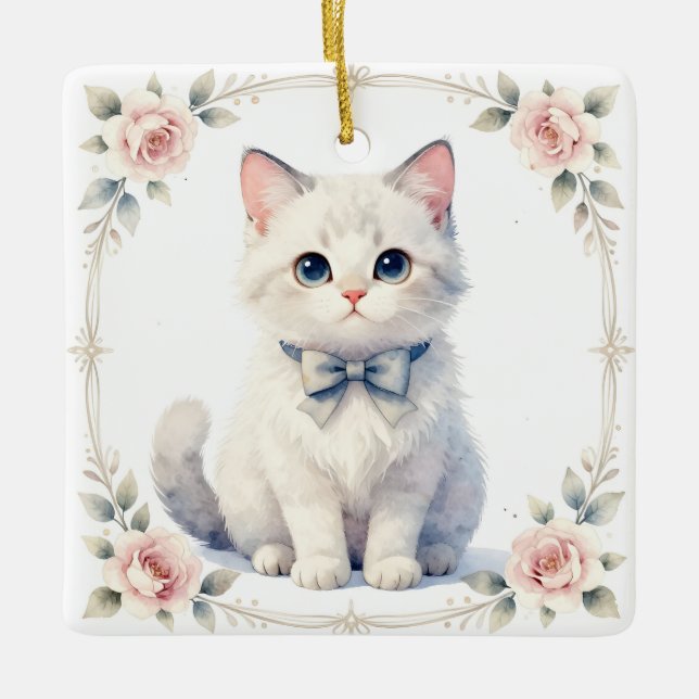 En Céramique ornement de chat mignon (Devant)