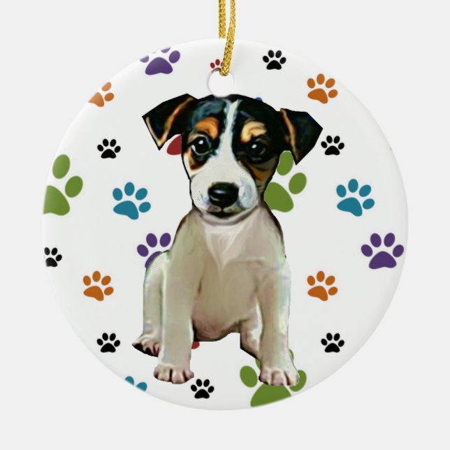 En Céramique Ornement de chiot de Jack Russell (Devant)