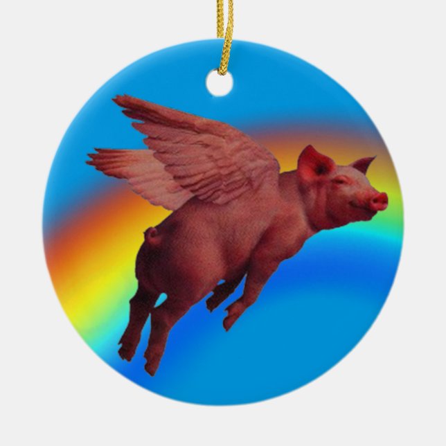 En Céramique ornement de cochon volant (Devant)