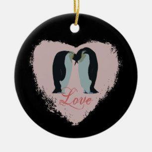 En Céramique Ornement de coeur d'amour de pingouin