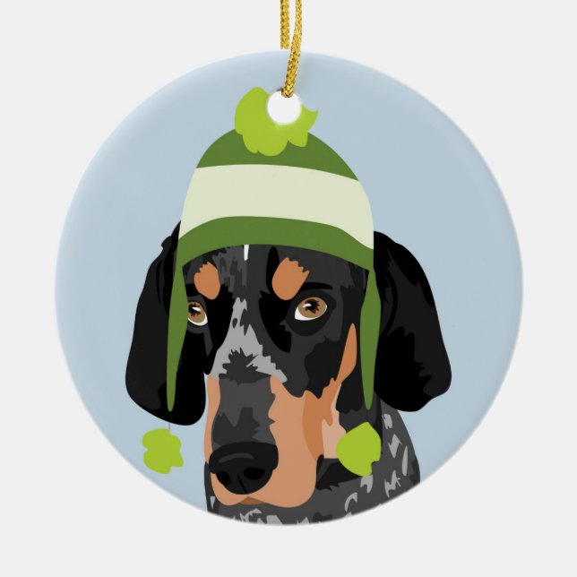 En Céramique Ornement de Coonhound de casquette de vert de (Devant)