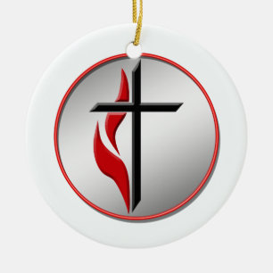 EN CÉRAMIQUE ORNEMENT DE CROIX ET DE FLAMME