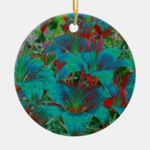 En Céramique Ornement de fleurs de jour bleu électrique