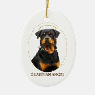 En Céramique ornement de halo de rottweiler d'ange gardien