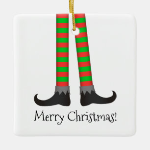 En Céramique Ornement de jambes d'Elf de Noël - costume rayé