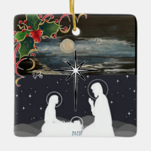 En Céramique Ornement de la Nativité de la Lune bleue