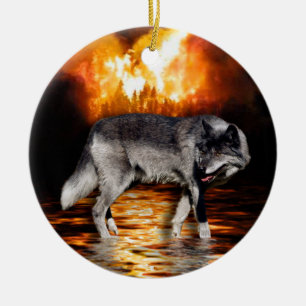 En Céramique Ornement de loup gris