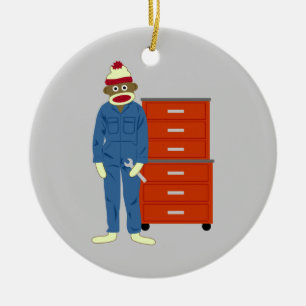 En Céramique Ornement de mécanicien de singe de chaussette