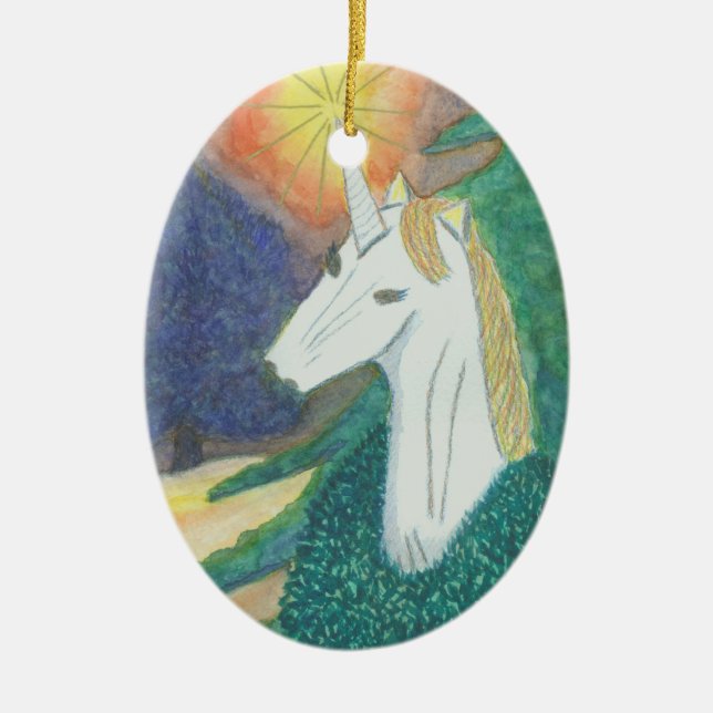En Céramique Ornement "de Noël de licorne" (Devant)