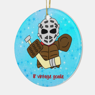 En Céramique Ornement de Noël, gardien de but de hockey mignon
