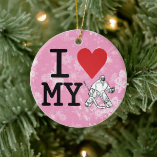 En Céramique Ornement de Noël, J'Aime Mon gardien de hockey