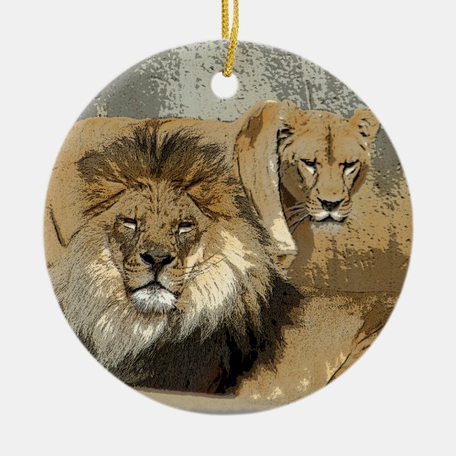 EN CÉRAMIQUE ORNEMENT DE PAIRES DE LION ET DE LIONNE (Devant)