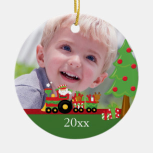 En Céramique Ornement de photo de Noël personnalisé par train