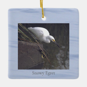 En Céramique Ornement de photo d'oiseau aigrette neigeuse 