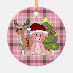 En Céramique Ornement de porc de vacances de Noël