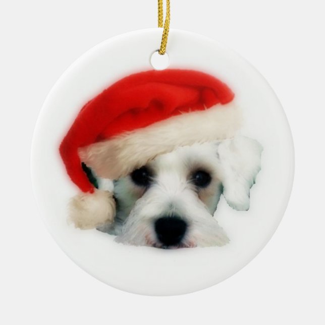 En Céramique Ornement de Schnauzer de Père Noël (Devant)