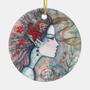 En Céramique Ornement de sirène à fleurs rouges