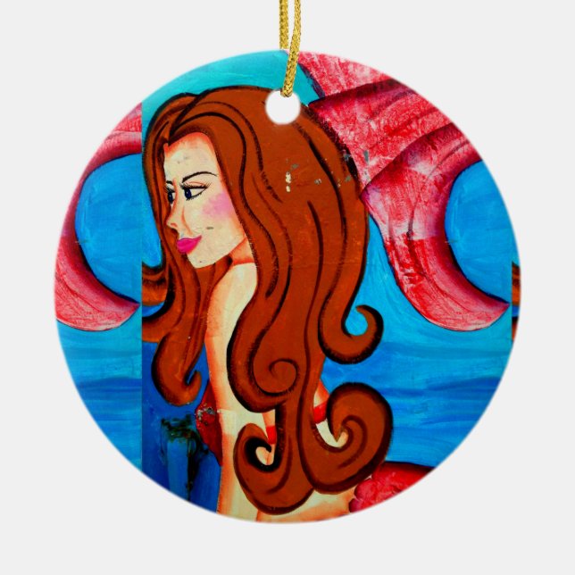 En Céramique ornement de sirène rousse (Devant)
